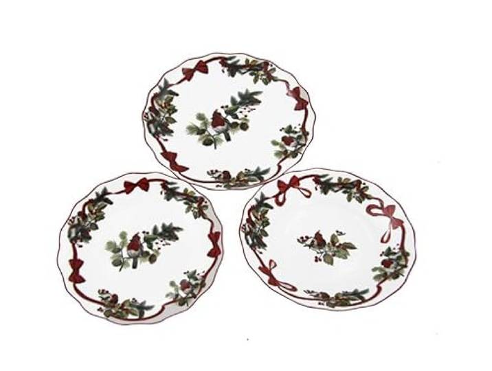 Royal Family Weihnachts-Service Rotkäkeln und Rosetten für 6 Teller (18-Pack) aus glänzendem und haltbarem Porzellan Weihnachts Bird