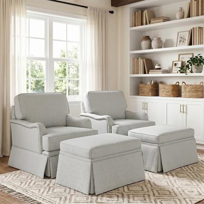 Uixe Set of 2 Chenille Swivel Accent Chairs with 2 Storage Ottomans, Nailhead Trim