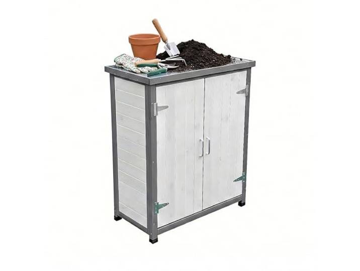 Table de rempotage Relaxdays\, Placard en Bois\, Plateau galvanisé\, HxLxP 90 x 75 x 40 cm\, Armoire de Jardin\, Blanc/Gris