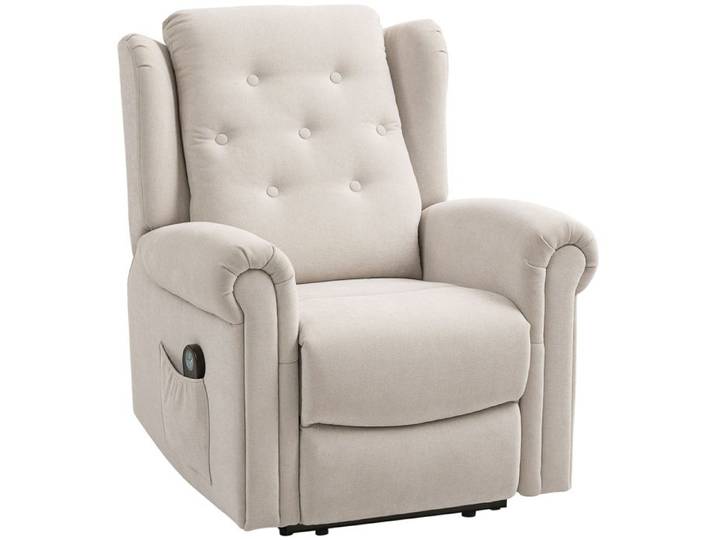 LIA Fauteuil relax électrique massant et chauffant avec dossier et repose-pieds réglable manuellement poche latérale beige