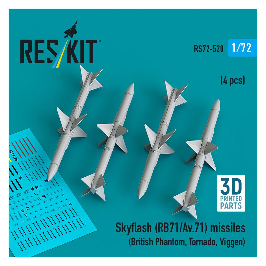 ResKit Skyflash (RB71/Av.71) missiles (4 pcs) (British Phantom, Tornado, Viggen) (3D Printed) (RS72-0520)