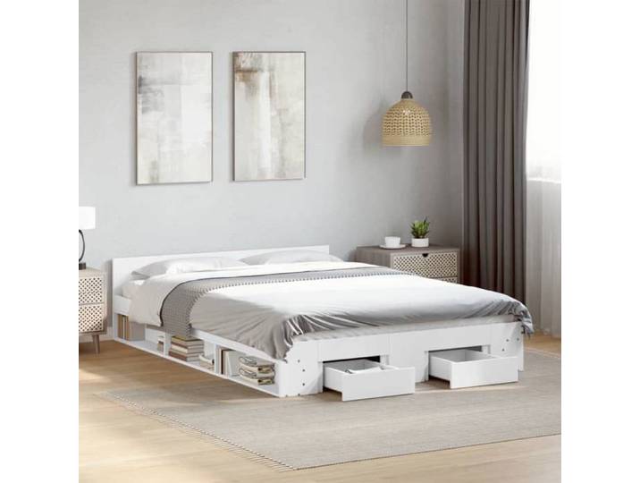 SALE 2025 Structure/Cadre de lit avec tiroirs - Lit 2 personnes - blanc 140x190 cm 53.76 Kg 5320