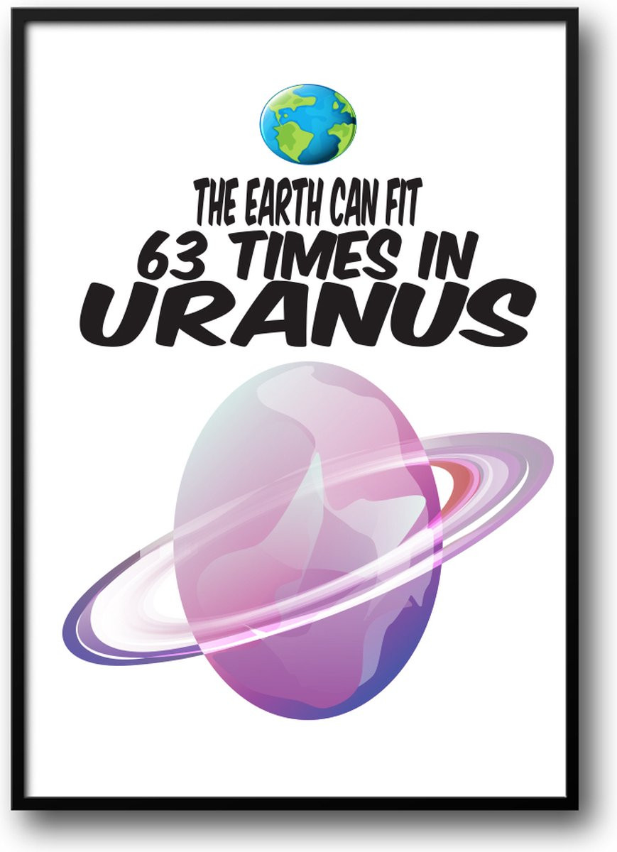 Grappige Poster The earth can fit 63 times in Uranus met Glazen Fotolijst en Ophangsysteem
