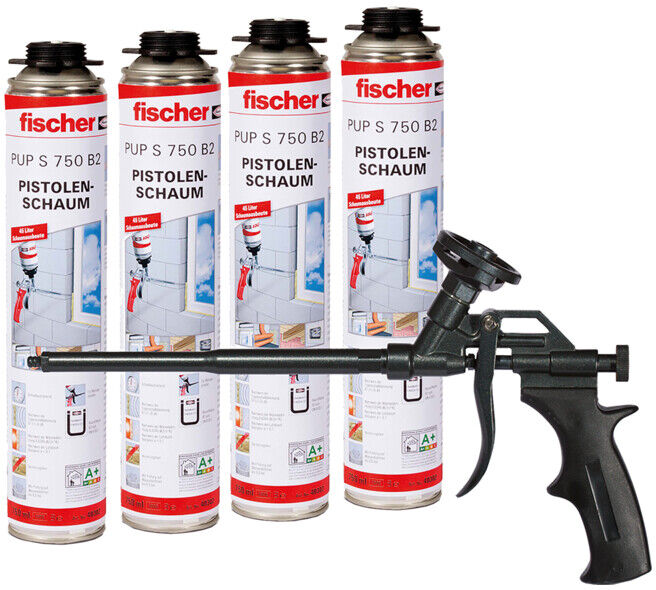 fischer Kit de démarrage comprenant quatre mousses 1K PUP S 750 & pistolet à mousse M4 Black (530974)