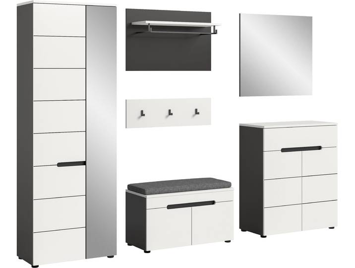 Garderoben-Set HOME AFFAIRE REHAT, TOPSELLER, 6-teilig, Breite 255 cm, individuell erweiterbar , basalt grau, weiß, Kastenmöbel-Sets, Garderoben-Set, Garderobenkombination, Kombination, Set, Flurgarderobe, Diele