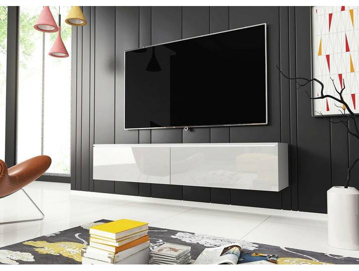 Meuble TV CERIEE 140 – blanc\, blanc brillant