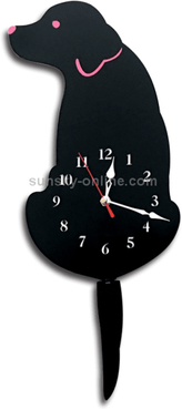 Snug & Styled Dog Shaped Swinging Tail Wall Clock Battery Operated Decorative Home & Office Timepiece black