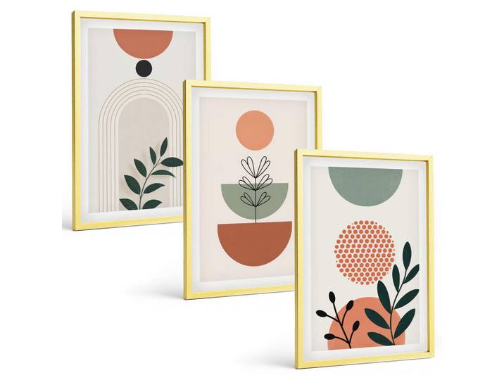 Tulup Bilder SET 3er Set - 40x60 cm Goldrahmen - Moderne Pflanzenmotive, Goldfarben, Kunststoff, Rechteckig, 40x60 cm, Fotografie, Bilder & Rahmen, Bilder
