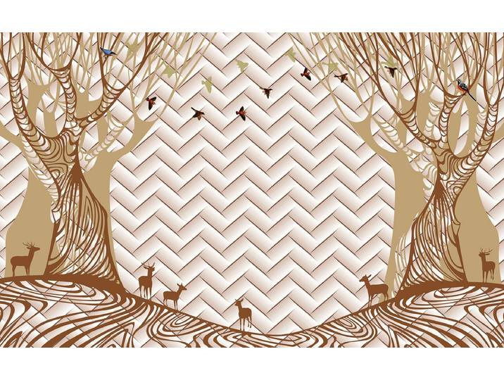 Fototapete PAPERMOON Muster mit Wald , bunt, B:3,5m L:2,6m, Vlies, Tapeten, Fototapete