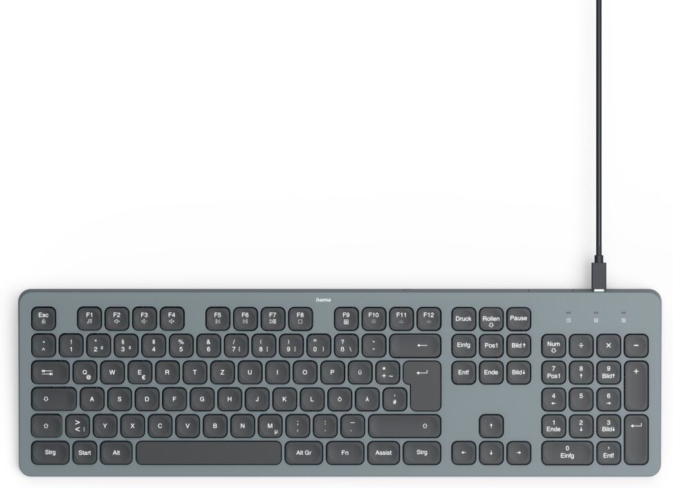 Hama Tastatur "Tastatur CK-400 (kabelgebunden, beleuchtet, QUERTZ)", grau (dunkelgrau), Tastaturen, Tastatur