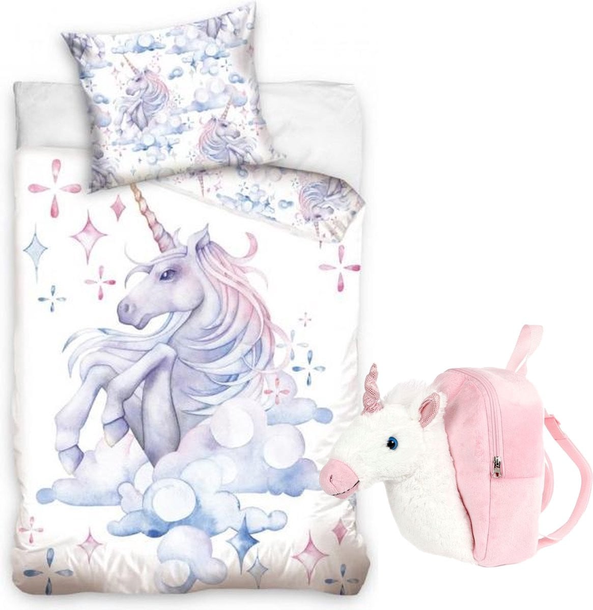 Dekbedovertrek Unicorn met 3D unicorn rugzak, Katoen, 140 x 200 cm