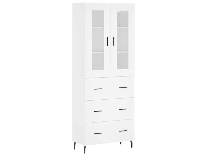 Roanoer Highboard Weiß 69,5x34x180 cm Schrank aus Holzwerkstoff & Glas Elegantes Vitrinenschrank Design für Wohnzimmer und Esszimmer mit viel Stauraum, stabilen Metallfüßen und Glasfronten.
