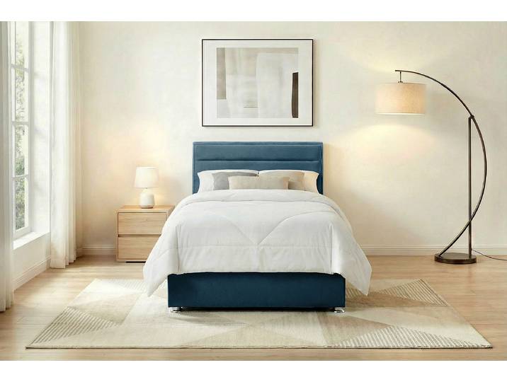 Polsterbett mit opt. Matratze 90 x 200cm Samt Onoli Blau mit Lattenrost & Matratze