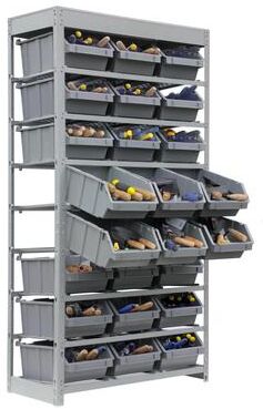 King's Rack Bin Rack Storage System Heavy Duty Steel Rack Organizer Shelving Unit w/ 24 Plastic Bins in 8 tiers.