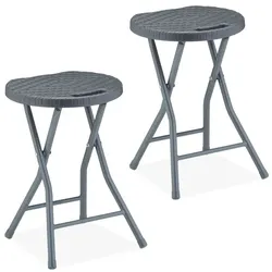 Relaxdays Rattan Klapphocker 2er Set Grau