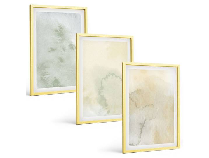 BILDER SET 3er Set - 40x60 cm Goldrahmen - Pastellfarbene Aquarelltexturen