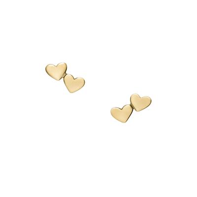 Paar Ohrstecker FOSSIL "Schmuck Geschenk Metall SUTTON Herzen", gold (gelbgoldfarben, metallfarben), Ohrringe, Damen, Metall
