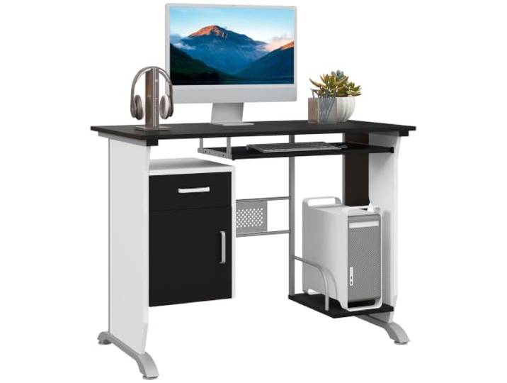 HOMCOM Bureau d'Ordinateur\, Tablette Coulissante 100x52x75 cm Noir Bureau pour Clavier\, Tiroirs\, Support d'Unité Centrale\, Table Informatique pour Étudier