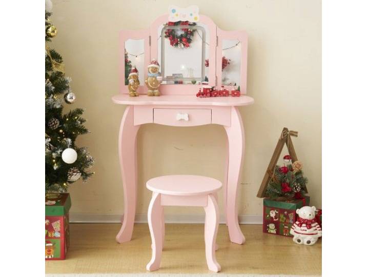 ALIGHTUP - Ensemble de coiffeuse et de chaise pour enfants lumières LED 3 couleurs motif d'arc - Rose