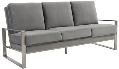 LeisureMod Jefferson Modern Velvet 3 Seater Sofa Couch with Silver Metal Frame with Removable Cushion for Living Room & Office
