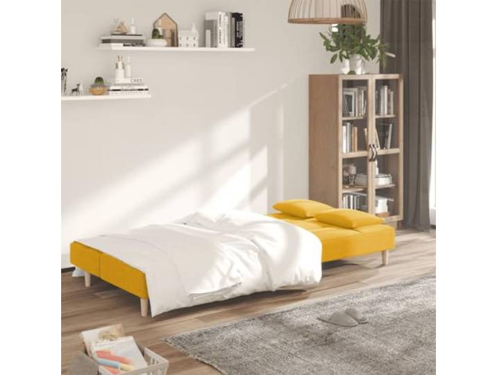 KTHLBRH Schlafsofa 2-Sitzer, gelb, Stoff mit 2 Kissen Holzgestell, Schaumstoff, umwandelbar, 110 kg pro Sitzplatz, für Wohnzimmer