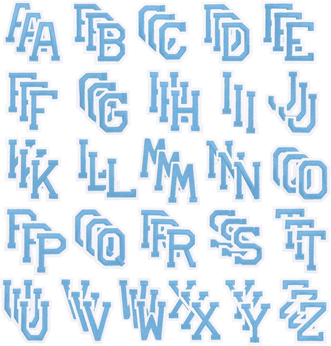 78 stuks Opstrijkbare Letterpatches - Geborduurde Letters voor Kleding Decoratie - Hemelsblauw - Hoogte: 5 cm