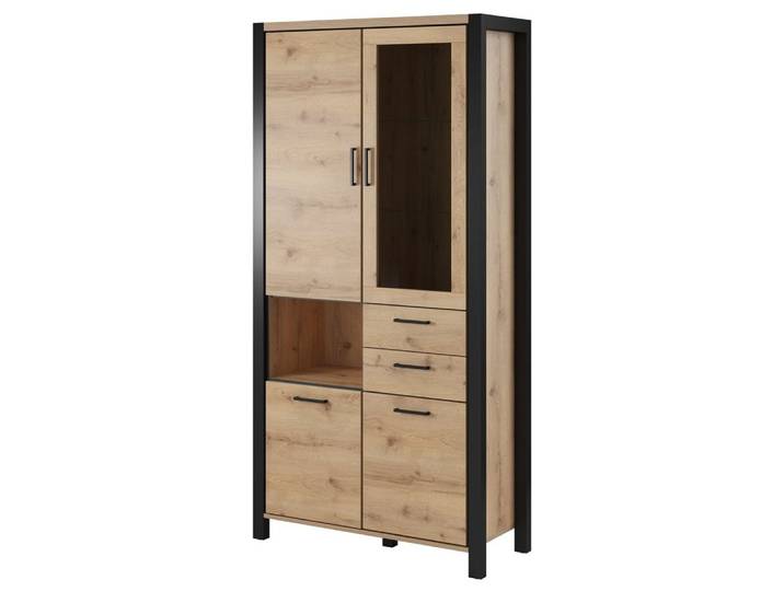 Lomadox Vitrine ACCRA-83 Taurus Eiche Nb. und schwarzem Gestell 100/200/41 cm
