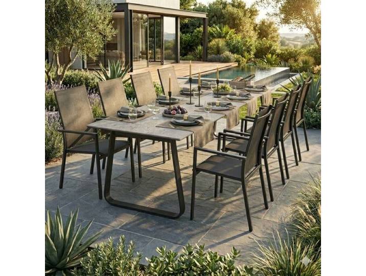 OUTLIV. Lucca Gartenmöbel-Set XL (8 Plätze) Tisch 280x100cm Dunkelgrau