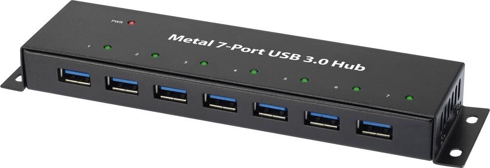 Renkforce RF-3955359 USB-hub met 7 poorten, USB 3.0, 5 Gbit/s, metalen behuizing, zwart