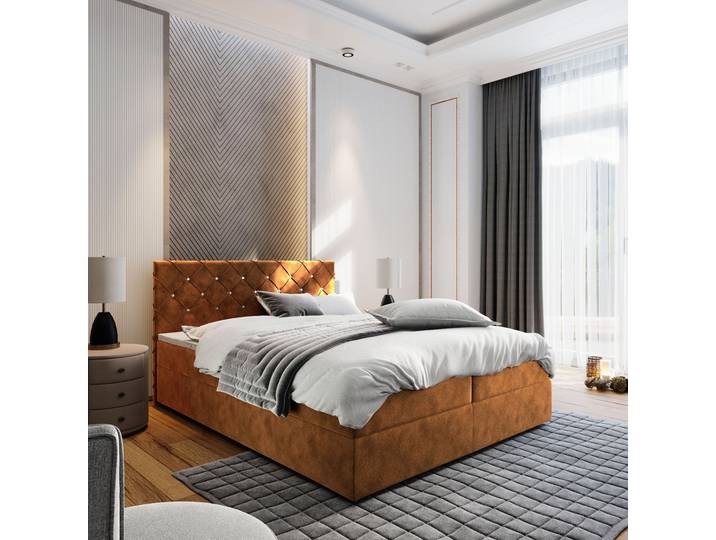 Masseno Boxspringbett RIVA 180x200 cm Komplett-Set mit Bonell Matratze und Topper, Polsterbett mit Bettkästen -Kupferfarben, MAGIC VELVET 2213