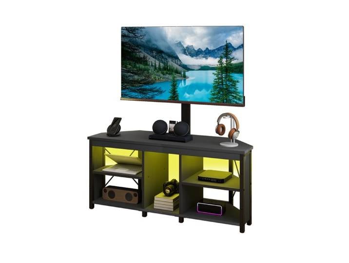 Meuble TV d'angle YITAHOME 115 cm pour téléviseurs jusqu'à 70 pouces avec support et éclairage LED