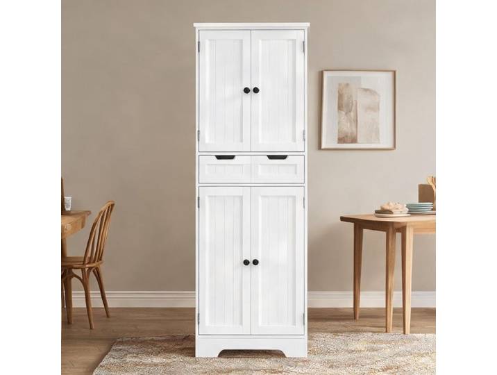 Meuble de rangement haut MDF blanc 60x30x160 cm pour salle de bain ou cuisine style moderne