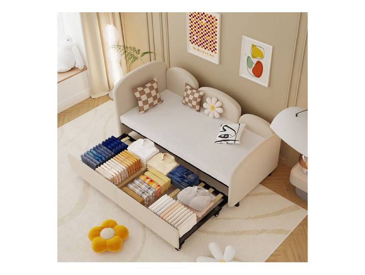 Celya Schlafsofa Polsterbett, Twin Size Daybed mit Stauraumschubladen, für Wohnzimmer, Kinderzimmer, Schlafzimmer im modernen Stil. Ohne Matratze, Velours gepolstertes Daybed, modernes Sofa-Bett-Design