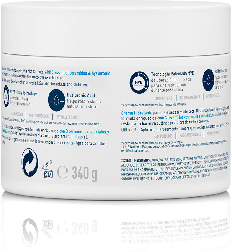 Cerave Crème Hydratante pour peaux sèches à très sèches 340 gr