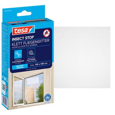 Fliegengitter-Gewebe TESA "Klett Fliegengitter für Fenster - Insektenschutz", weiß (rahmen: weiß gewebe: weiß), B:110cm H:130cm, Insektenschutzgitter, Fliegen Netz - 110 cm x 130 cm