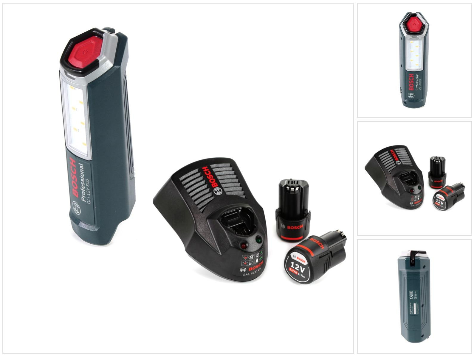 Bosch Professional GLI 12V-300 LED acculamp met 2x GBA 12V 2,0 Ah accu en GAL 1230 oplader