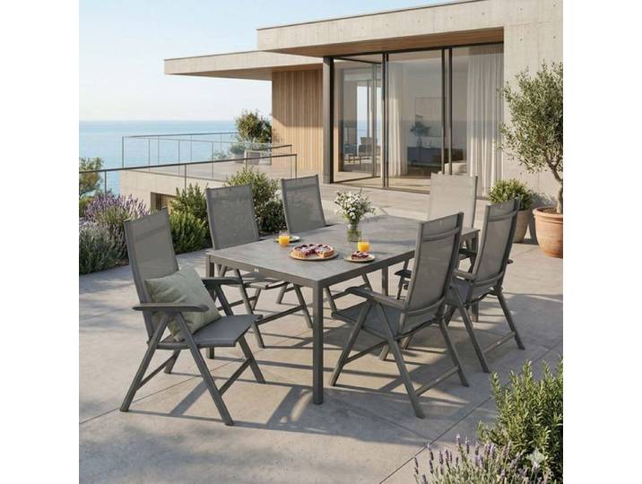 Kettler Basic Plus Gartenmöbel-Set L (6 Plätze) mit OUTLIV. Tisch 220x100cm Dunkelgrau