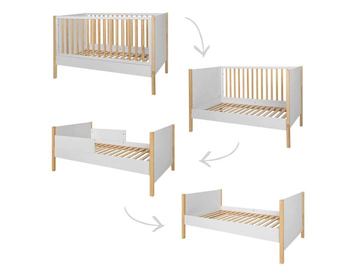 Petits-meubles Gitterbett 70/140 Juliette Weiß und Holz, Holzwerkstoff, 70x140 cm, Baby- und Kindermöbel, Babyzimmer, Babybett, Gitterbett