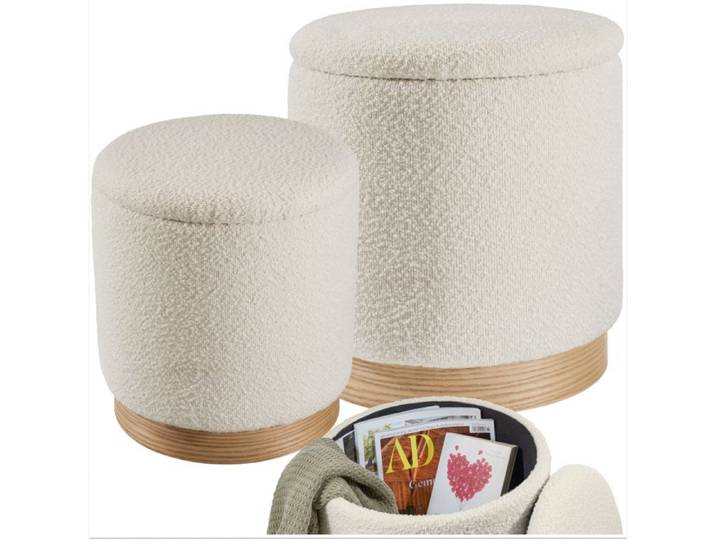 Tabouret - TECTAKE - Ensemble de 2 poufs ORCHIDE avec espace de rangement en bois MDF 2 tailles différentes - Crème