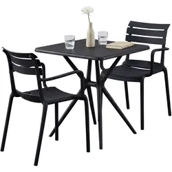 CLP Gartenmöbel-Set wetterfest Avena, mit 2 Stapelstühlen und quadratischem Esstisch 72x72cm, Sitzgruppe für Balkon, Terrasse und Garten