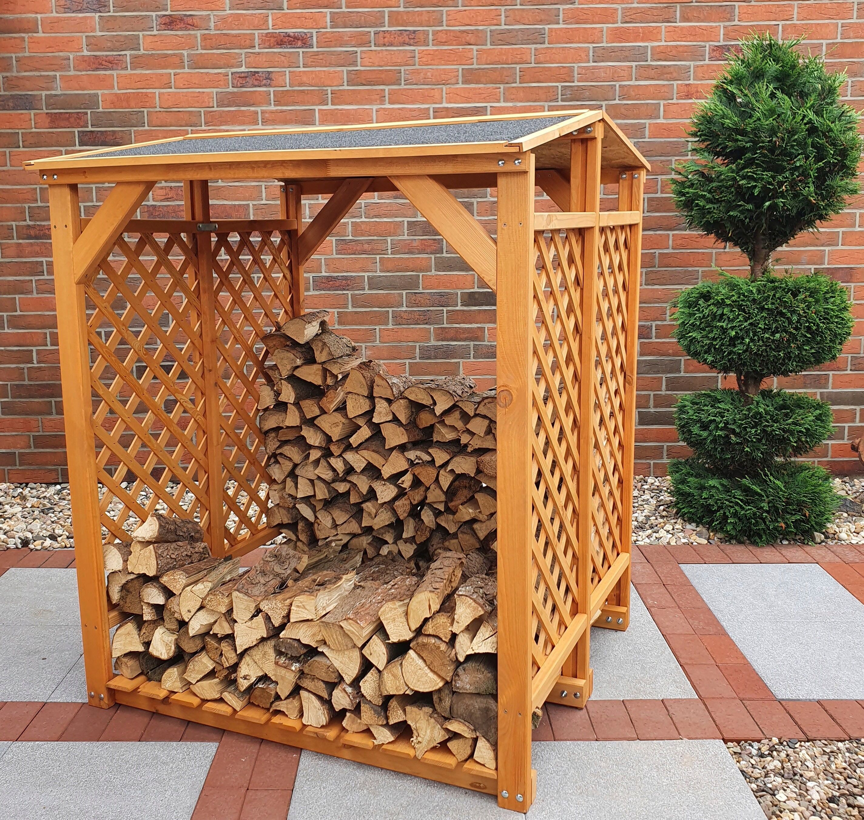 Kaminholzregal PROMADINO, braun, B:120cm H:148cm T:118cm, Holzwerkstoff, Kaminholzlager, Kaminholzregal braun B/H/T: 120cm x 148cm x 118cm