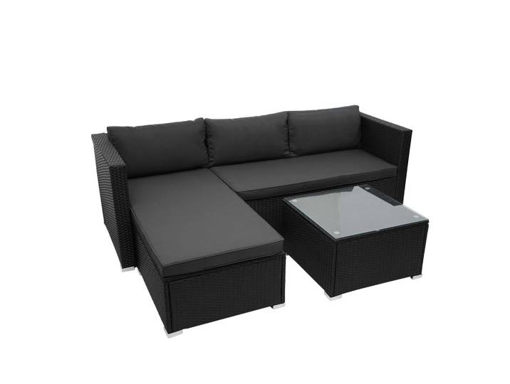 POLY-RATTAN GARNITUR Schwarz, Grau