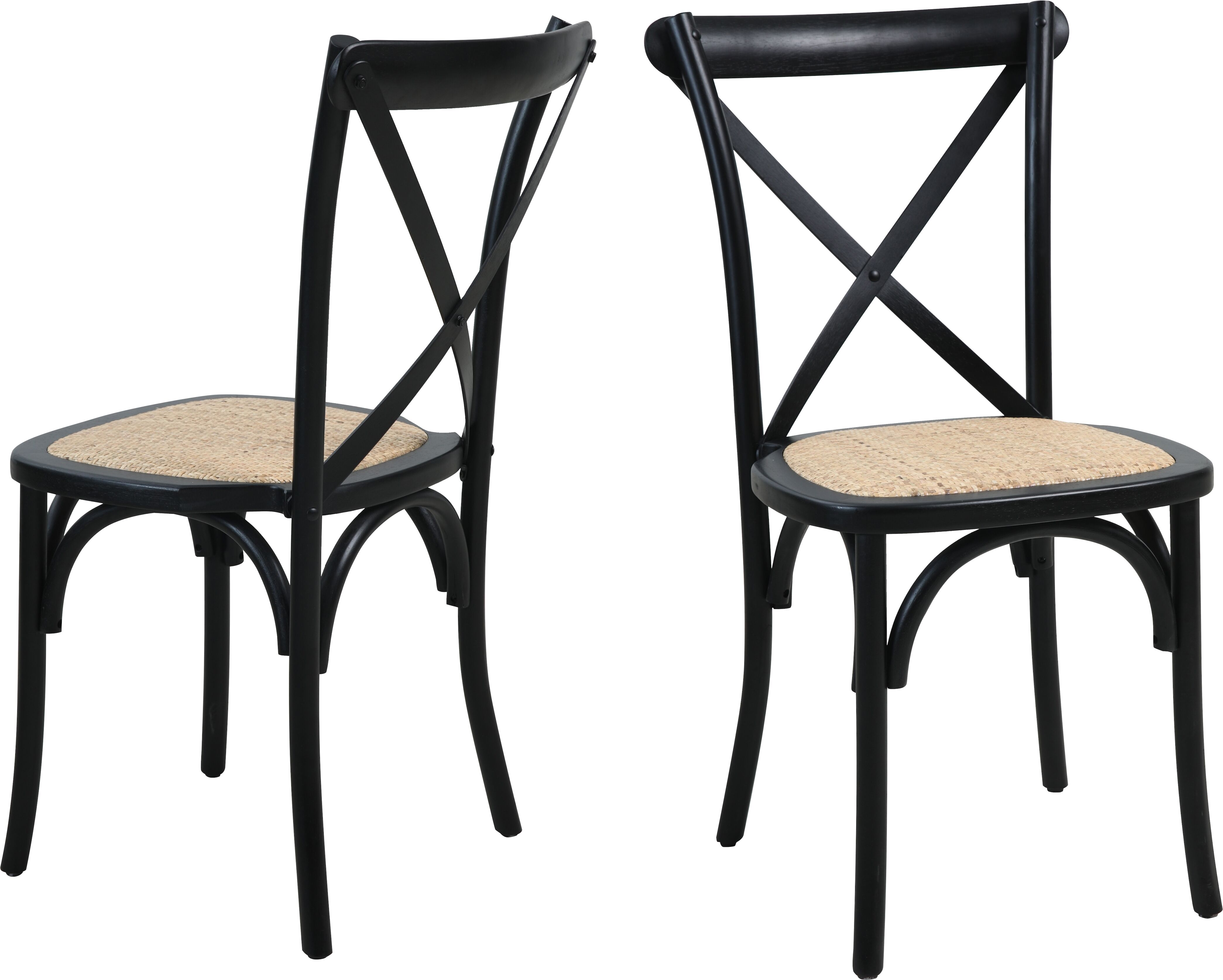 Rattanstuhl SIT, schwarz (schwarz, natur, schwarz, natur), B:48cm H:89cm T:52cm, Geflecht Rattan, Massivholz, Stühle, Rattanstuhl, stapelbar schwarz, natur, schwarz, natur B/H/T: 48cm x 89cm x 52cm, 2 Stk., gepolsteter Sitz,mit Rattan,stapelbar