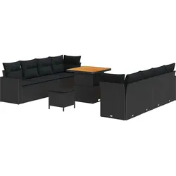 vidaXL Garten-Sofa-Set Höhenverstellbar 11 pcs Schwarz Poly-Rattan