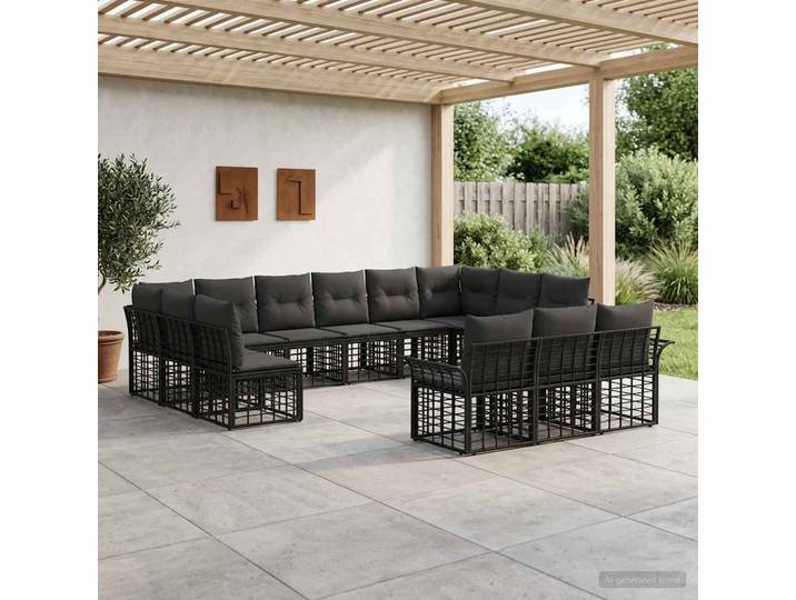 vidaXL Outdoor-Sofagarnitur 13 stk. Schwarz und Dunkelgrau Polyester