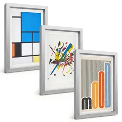 BILDER SET 3er Set - 20x30 cm Silberner Rahmen - Abstrakte moderne Geometrie