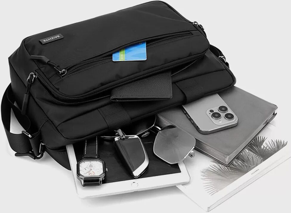 INF Vielseitige Nylon Oxford Stoff Handtasche: Große Schultertasche für Business & Freizeit Schwarz