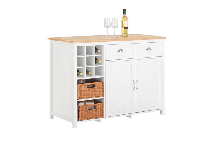 SoBuy Kücheninsel Weiß-Natur, Holzwerkstoff, Naturmaterialien, Holz, 120x90x56 cm, Küchen, Küchenmöbel, Kücheninseln