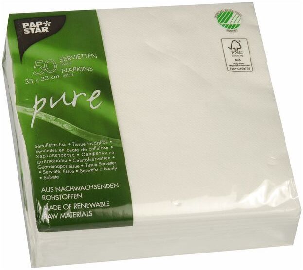 PAPSTAR Servett PURE 2-lags 33x33cm vit 50/fp