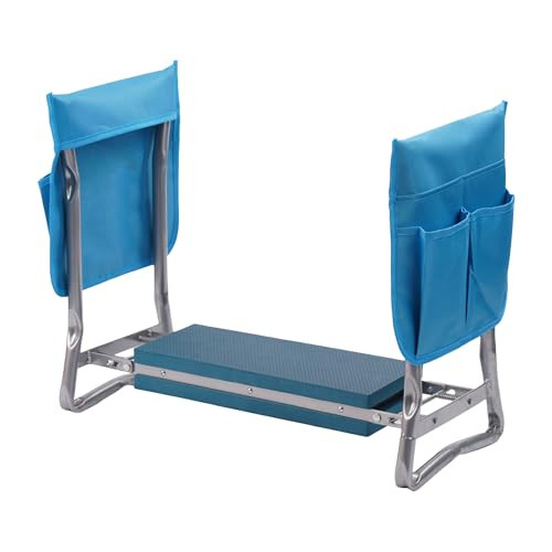 Relaxdays Kniebank voor tuinieren, opvouwbaar, blauw/zilver